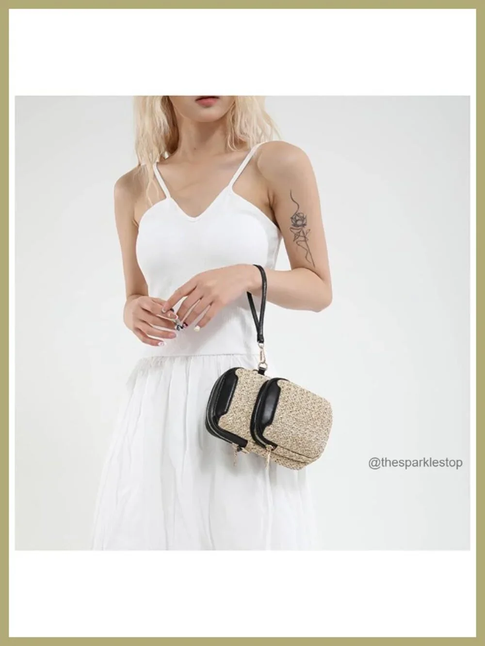 Woven Straw Crossbody Bag for Women Lightweight Multi Zipper Pockets Wristlet